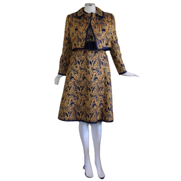 VINTAGE 1960s Malcolm Starr 3-piece Dress, Jacket + Belt - Size M/L - Picture 1 of 13